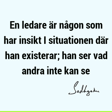 En ledare är någon som har insikt i situationen där han existerar; han ser vad andra inte kan