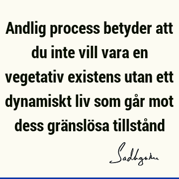 Andlig process betyder att du inte vill vara en vegetativ existens utan ett dynamiskt liv som går mot dess gränslösa tillstå