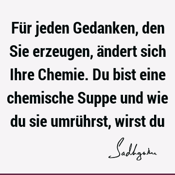 Für jeden Gedanken, den Sie erzeugen, ändert sich Ihre Chemie. Du bist eine chemische Suppe und wie du sie umrührst, wirst