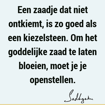 Een zaadje dat niet ontkiemt, is zo goed als een kiezelsteen. Om het goddelijke zaad te laten bloeien, moet je je