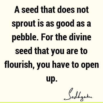 A seed that does not sprout is as good as a pebble. For the divine seed that you are to flourish, you have to open