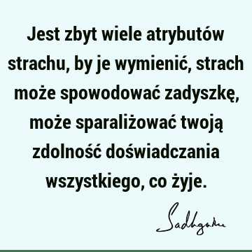 Jest zbyt wiele atrybutów strachu, by je wymienić, strach może spowodować zadyszkę, może sparaliżować twoją zdolność doświadczania wszystkiego, co ż