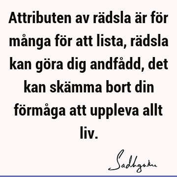 Attributen av rädsla är för många för att lista, rädsla kan göra dig andfådd, det kan skämma bort din förmåga att uppleva allt