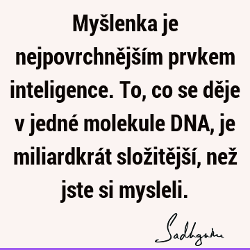 Myšlenka je nejpovrchnějším prvkem inteligence. To, co se děje v jedné molekule DNA, je miliardkrát složitější, než jste si