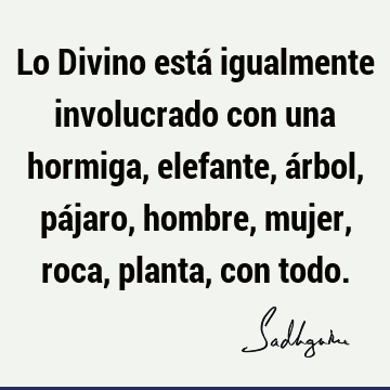 Lo Divino está igualmente involucrado con una hormiga, elefante, árbol, pájaro, hombre, mujer, roca, planta, con