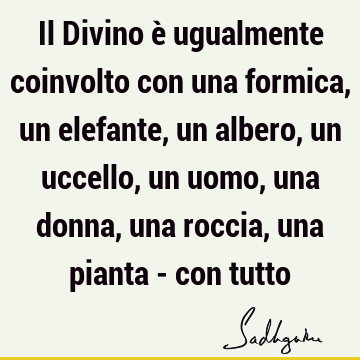 Il Divino è ugualmente coinvolto con una formica, un elefante, un albero, un uccello, un uomo, una donna, una roccia, una pianta - con