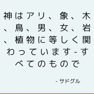 神はアリ、象、木、鳥、男、女、岩、植物に等しく関わっています-すべてのもので