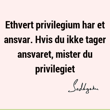 Ethvert privilegium har et ansvar. Hvis du ikke tager ansvaret, mister du