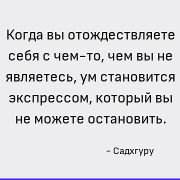 Когда вы отождествляете себя с чем-то, чем вы не являетесь, ум становится экспрессом, который вы не можете остановить