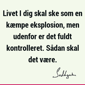 Livet i dig skal ske som en kæmpe eksplosion, men udenfor er det fuldt kontrolleret. Sådan skal det væ