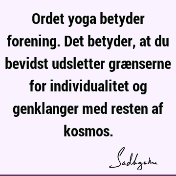 Ordet yoga betyder forening. Det betyder, at du bevidst udsletter grænserne for individualitet og genklanger med resten af