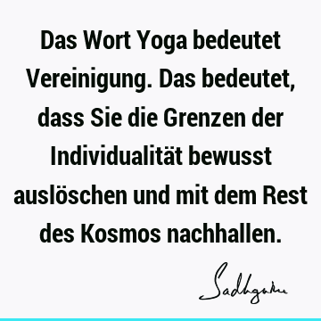 Das Wort Yoga bedeutet Vereinigung. Das bedeutet, dass Sie die Grenzen der Individualität bewusst auslöschen und mit dem Rest des Kosmos