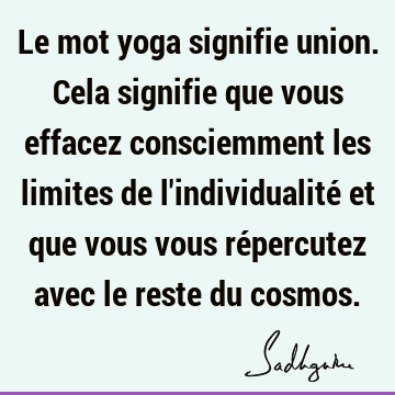 Le mot yoga signifie union. Cela signifie que vous effacez consciemment les limites de l