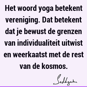 Het woord yoga betekent vereniging. Dat betekent dat je bewust de grenzen van individualiteit uitwist en weerkaatst met de rest van de