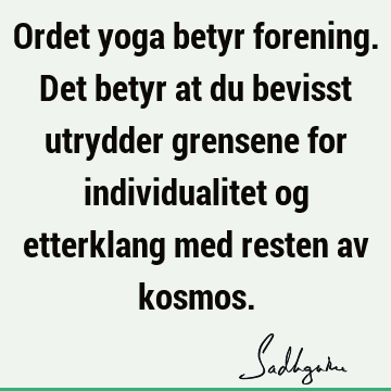 Ordet yoga betyr forening. Det betyr at du bevisst utrydder grensene for individualitet og etterklang med resten av