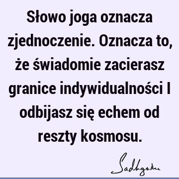 Słowo joga oznacza zjednoczenie. Oznacza to, że świadomie zacierasz granice indywidualności i odbijasz się echem od reszty