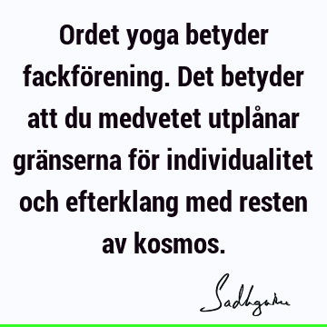 Ordet yoga betyder fackförening. Det betyder att du medvetet utplånar gränserna för individualitet och efterklang med resten av