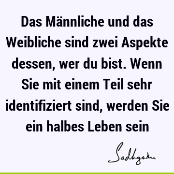 Das Männliche und das Weibliche sind zwei Aspekte dessen, wer du bist. Wenn Sie mit einem Teil sehr identifiziert sind, werden Sie ein halbes Leben