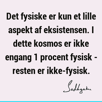 Det fysiske er kun et lille aspekt af eksistensen. I dette kosmos er ikke engang 1 procent fysisk - resten er ikke-