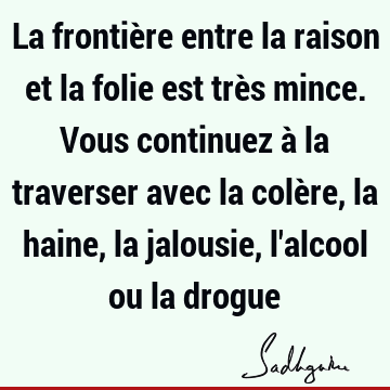 La Frontiere Entre La Raison Et La Folie Est Tres Mince Vous Continuez A La Traverser Avec La Colere La Haine La Jalousie L Alcool Ou La Drogue Sadhguru