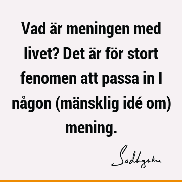 Vad är meningen med livet? Det är för stort fenomen att passa in i någon (mänsklig idé om)