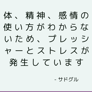 体、精神、感情の使い方がわからないため、プレッシャーとストレスが発生しています