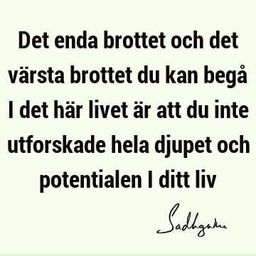 Det enda brottet och det värsta brottet du kan begå i det här livet är att du inte utforskade hela djupet och potentialen i ditt