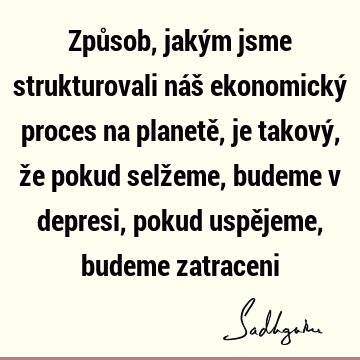 Způsob, jakým jsme strukturovali náš ekonomický proces na planetě, je takový, že pokud selžeme, budeme v depresi, pokud uspějeme, budeme