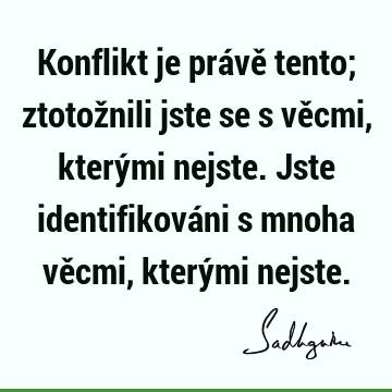 Konflikt je právě tento; ztotožnili jste se s věcmi, kterými nejste. Jste identifikováni s mnoha věcmi, kterými