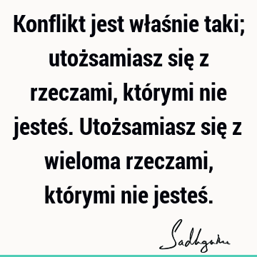 Konflikt jest właśnie taki; utożsamiasz się z rzeczami, którymi nie jesteś. Utożsamiasz się z wieloma rzeczami, którymi nie jesteś