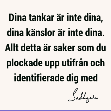 Dina tankar är inte dina, dina känslor är inte dina. Allt detta är saker som du plockade upp utifrån och identifierade dig