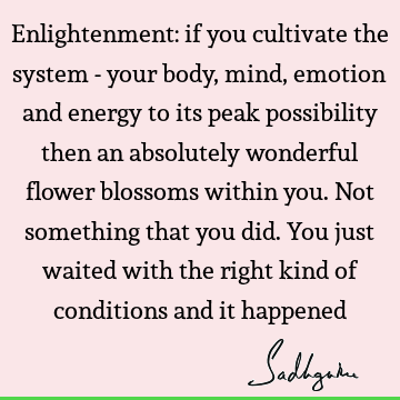 Enlightenment: if you cultivate the system - your body, mind, emotion and energy to its peak possibility then an absolutely wonderful flower blossoms within
