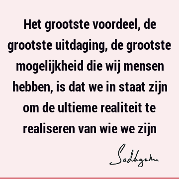 Het grootste voordeel, de grootste uitdaging, de grootste mogelijkheid die wij mensen hebben, is dat we in staat zijn om de ultieme realiteit te realiseren van