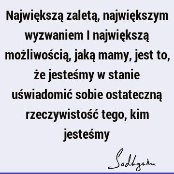 Największą zaletą, największym wyzwaniem i największą możliwością, jaką mamy, jest to, że jesteśmy w stanie uświadomić sobie ostateczną rzeczywistość tego, kim