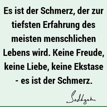 Es ist der Schmerz, der zur tiefsten Erfahrung des meisten menschlichen Lebens wird. Keine Freude, keine Liebe, keine Ekstase - es ist der S