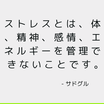 ストレスとは、体、精神、感情、エネルギーを管理できないことです。