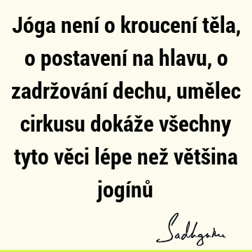 Jóga není o kroucení těla, o postavení na hlavu, o zadržování dechu, umělec cirkusu dokáže všechny tyto věci lépe než většina jogínů