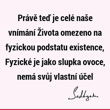 Právě teď je celé naše vnímání Života omezeno na fyzickou podstatu existence, Fyzické je jako slupka ovoce, nemá svůj vlastní úč