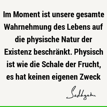 Im Moment ist unsere gesamte Wahrnehmung des Lebens auf die physische Natur der Existenz beschränkt. Physisch ist wie die Schale der Frucht, es hat keinen