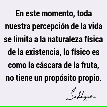 En este momento, toda nuestra percepción de la vida se limita a la naturaleza física de la existencia, lo físico es como la cáscara de la fruta, no tiene un