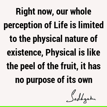 Right now, our whole perception of Life is limited to the physical nature of existence, Physical is like the peel of the fruit, it has no purpose of its