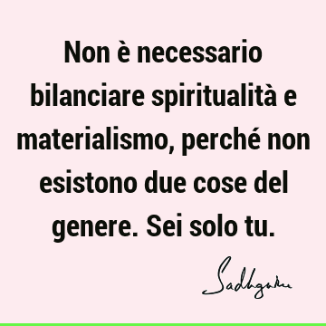 Non è necessario bilanciare spiritualità e materialismo, perché non esistono due cose del genere. Sei solo