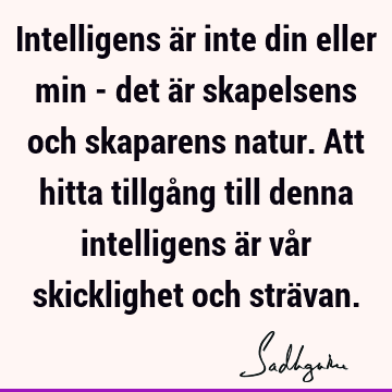 Intelligens är inte din eller min - det är skapelsens och skaparens natur. Att hitta tillgång till denna intelligens är vår skicklighet och strä