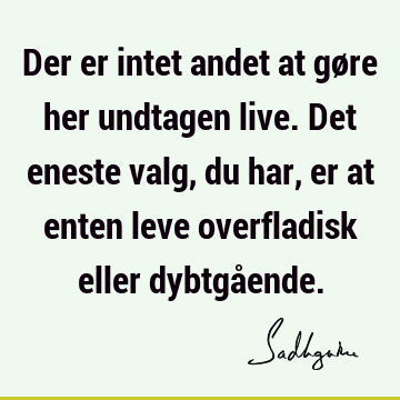 Der er intet andet at gøre her undtagen live. Det eneste valg, du har, er at enten leve overfladisk eller dybtgå