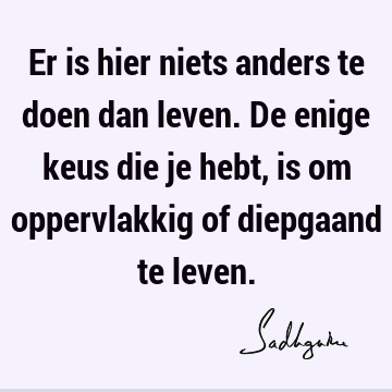 Er is hier niets anders te doen dan leven. De enige keus die je hebt, is om oppervlakkig of diepgaand te