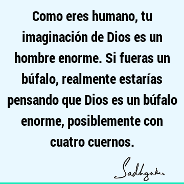 Como eres humano, tu imaginación de Dios es un hombre enorme. Si fueras un búfalo, realmente estarías pensando que Dios es un búfalo enorme, posiblemente con