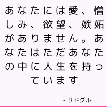 あなたには愛、憎しみ、欲望、嫉妬がありません。 あなたはただあなたの中に人生を持っています