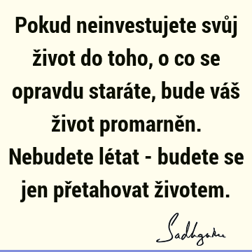 Pokud neinvestujete svůj život do toho, o co se opravdu staráte, bude váš život promarněn. Nebudete létat - budete se jen přetahovat ž