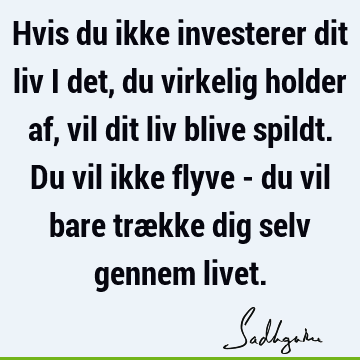 Hvis du ikke investerer dit liv i det, du virkelig holder af, vil dit liv blive spildt. Du vil ikke flyve - du vil bare trække dig selv gennem