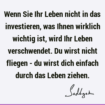 Wenn Sie Ihr Leben nicht in das investieren, was Ihnen wirklich wichtig ist, wird Ihr Leben verschwendet. Du wirst nicht fliegen - du wirst dich einfach durch